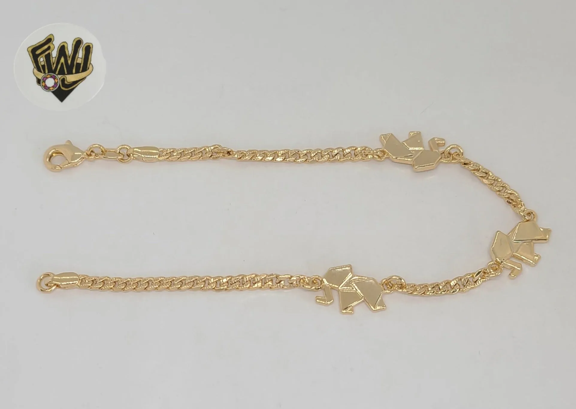 (1-0077) Gold Laminate - 3.5mm Curb Link Elephants Anklet - 9.5 - BGF