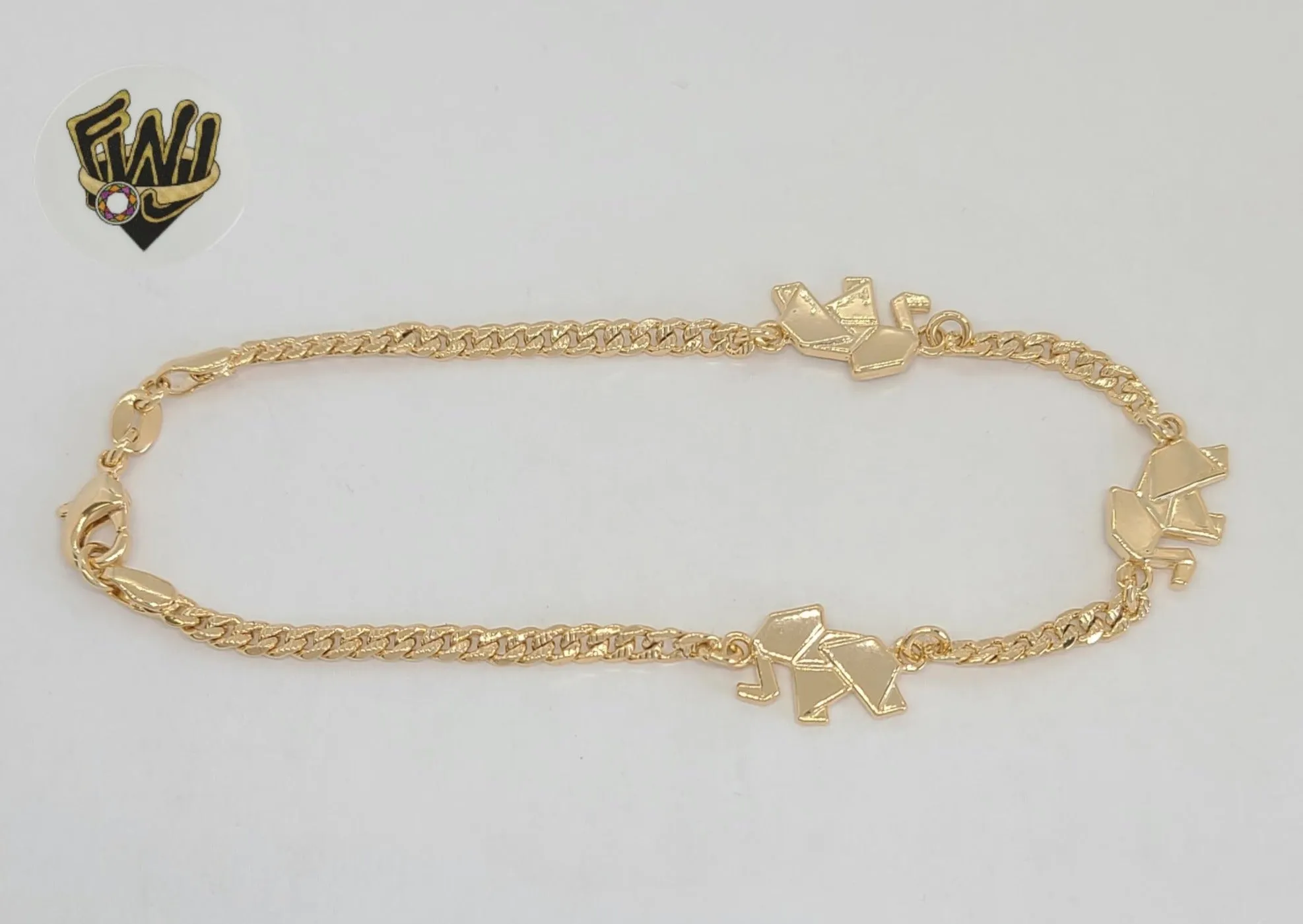 (1-0077) Gold Laminate - 3.5mm Curb Link Elephants Anklet - 9.5 - BGF