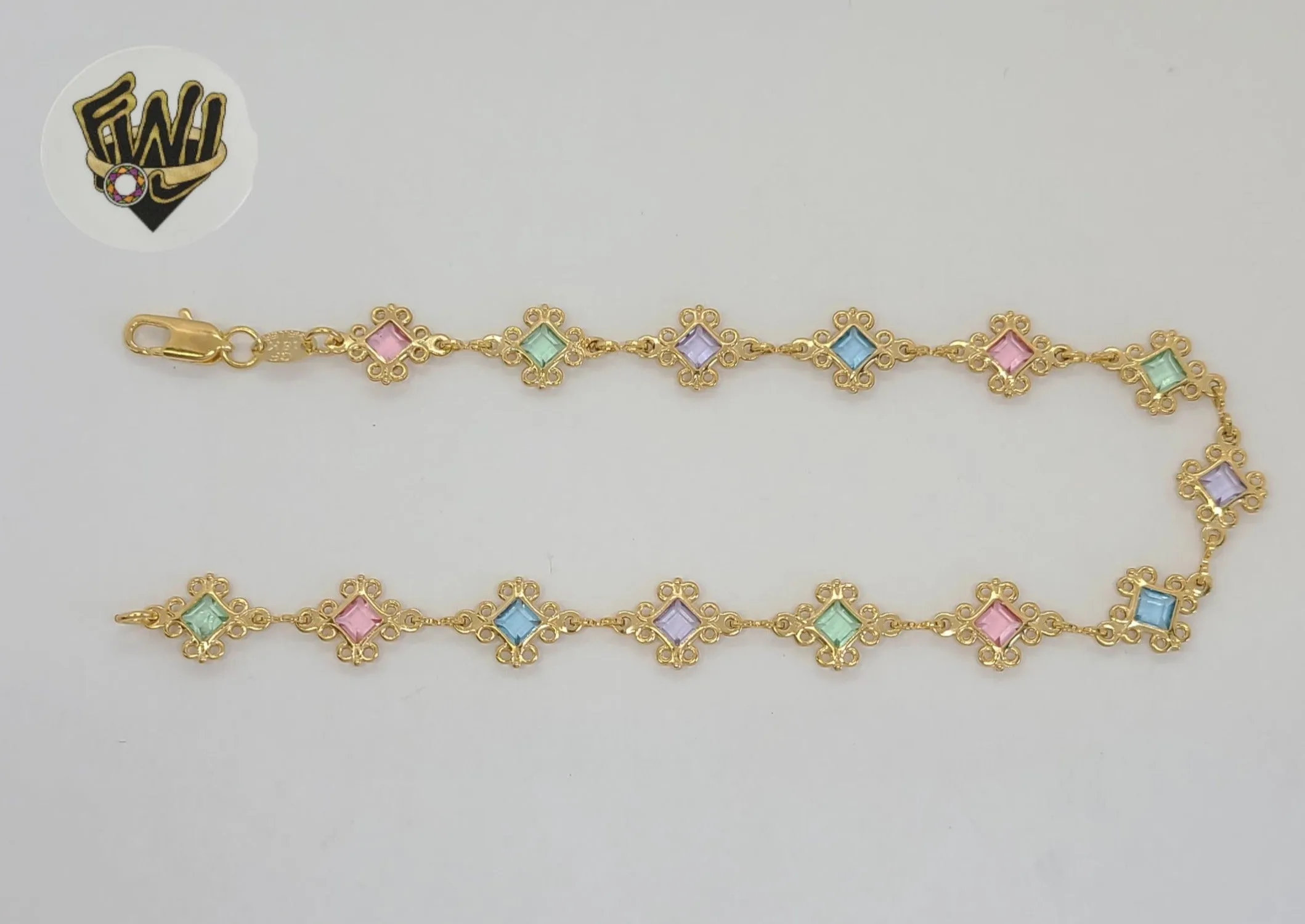 (1-0130) Gold Laminate - 9.5mm Multicolor Link Anklet - 10 - BGF