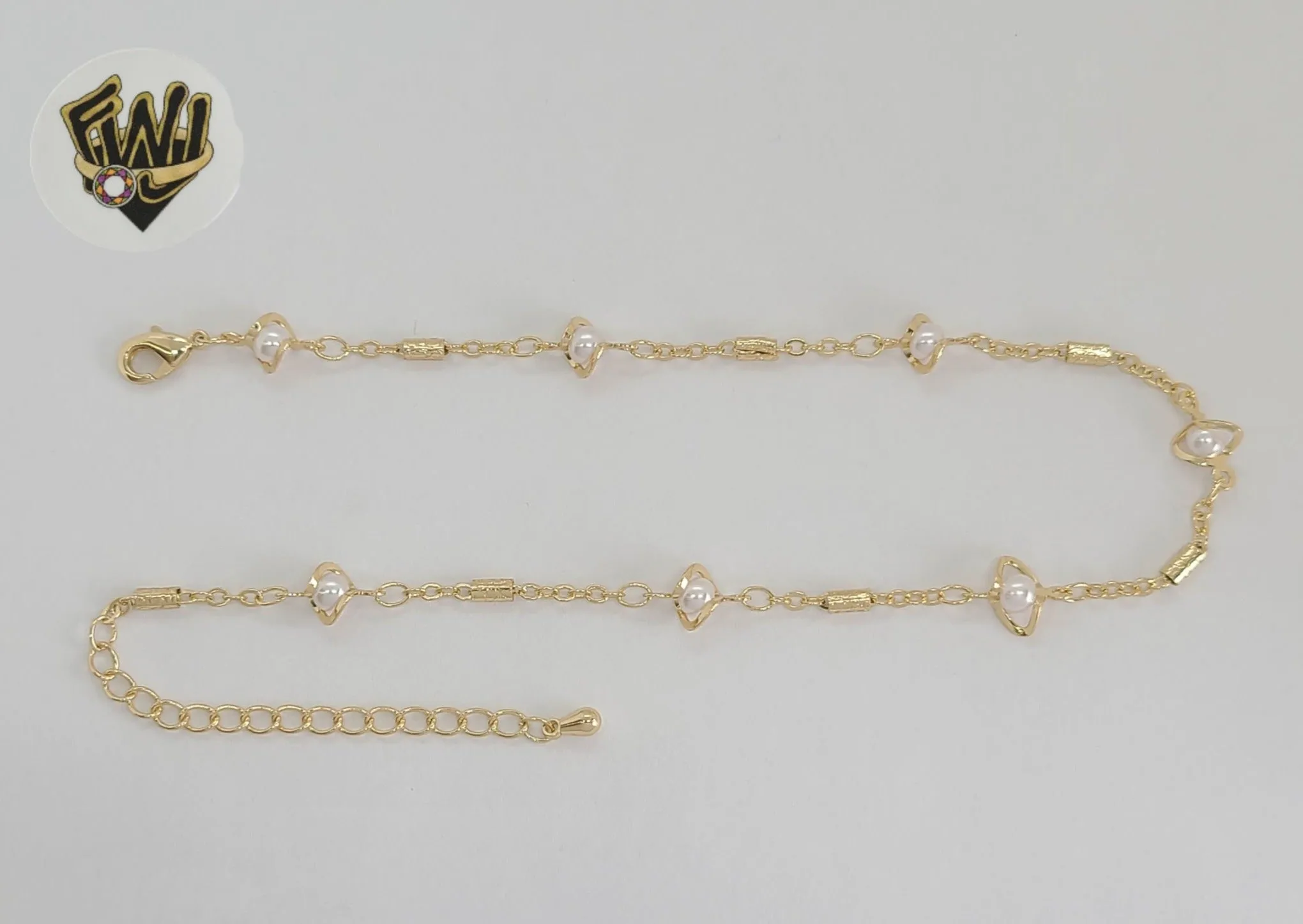 (1-0233) Gold Laminate - Rolo Link Pearls Anklet - 10 - BGF