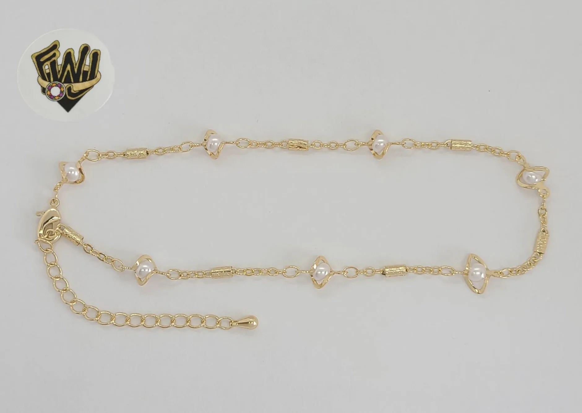 (1-0233) Gold Laminate - Rolo Link Pearls Anklet - 10 - BGF