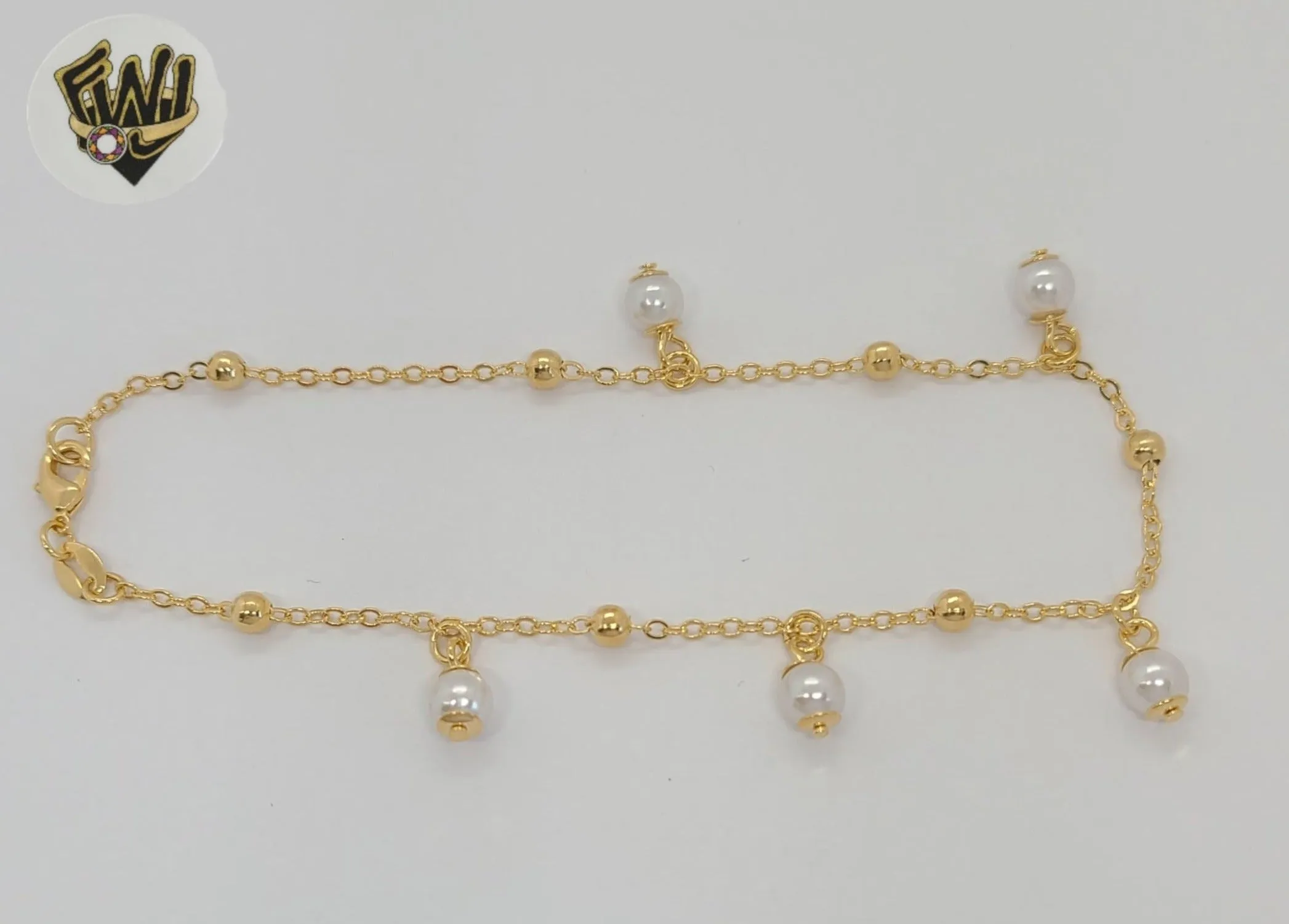 (1-0235) Gold Laminate - 1.5mm Link Pearls Anklet - 9.5 - BGF