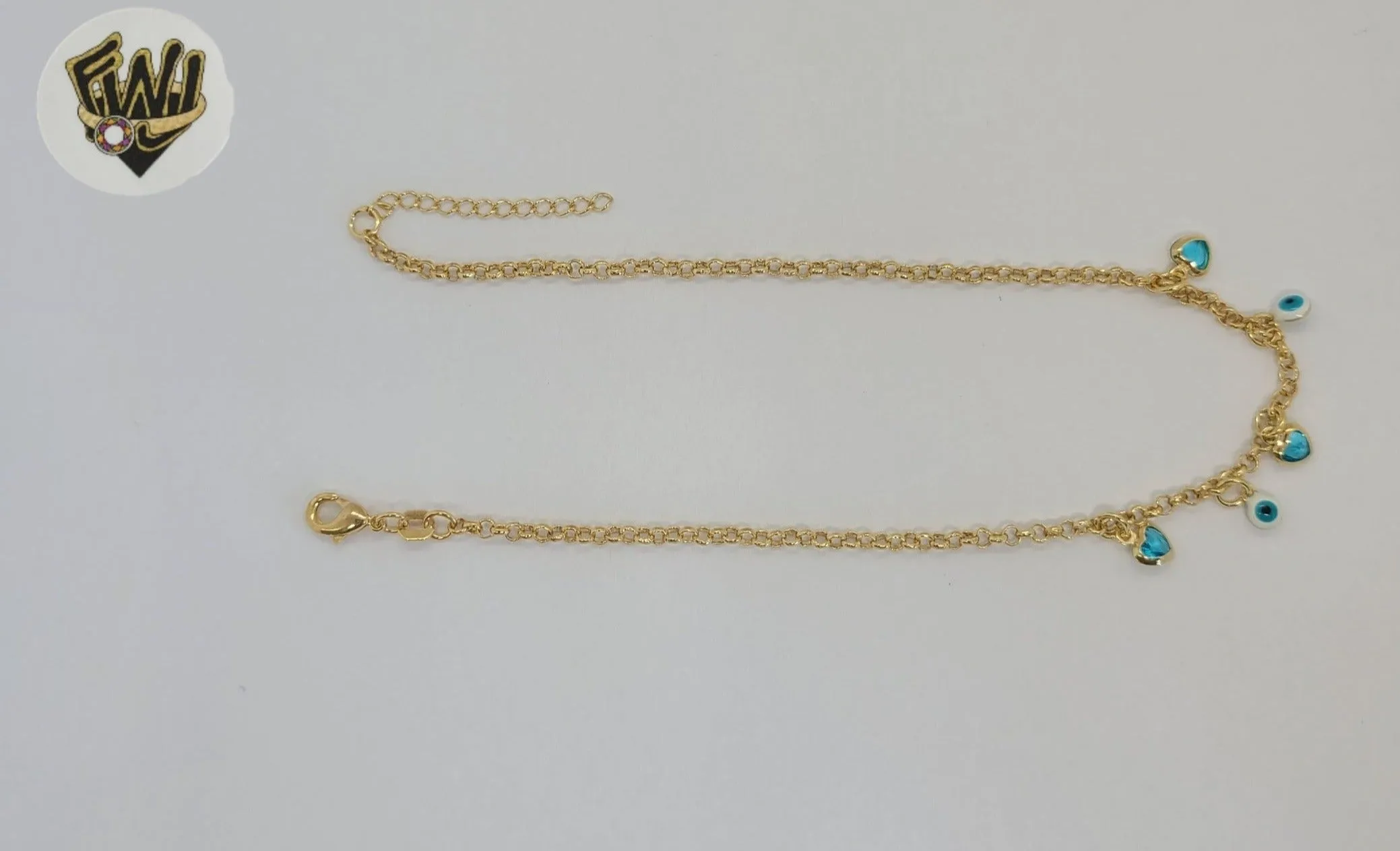 (1-0248) Gold Laminate - 2.5mm Link Charms Anklet - 9.5 - BGF