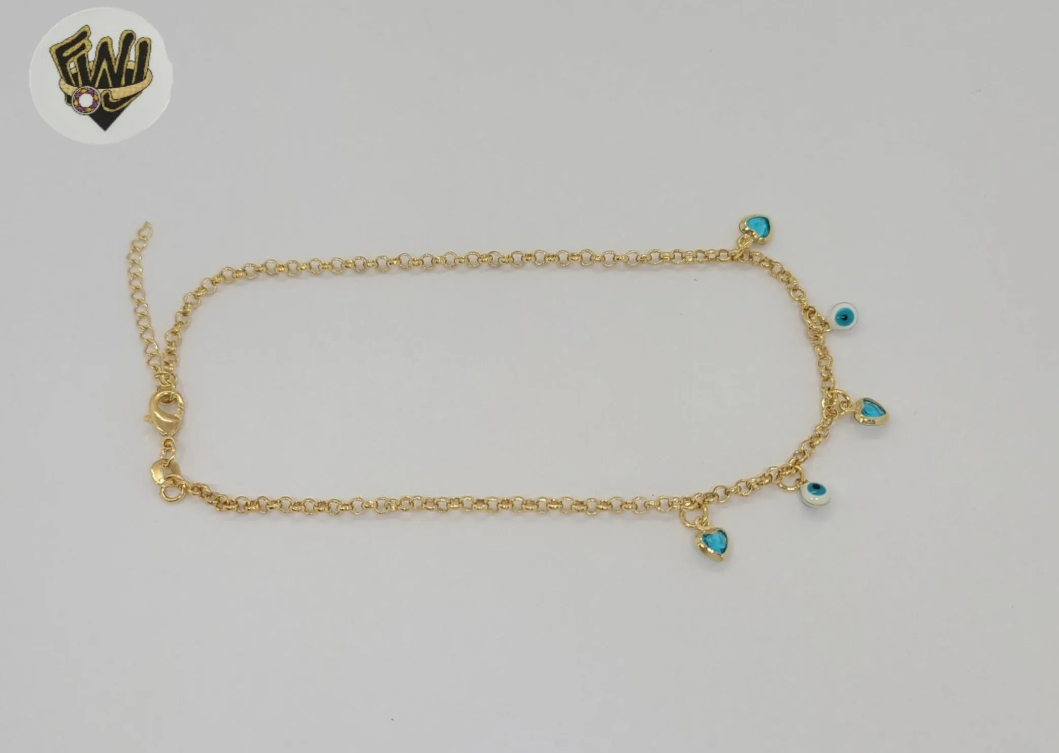 (1-0248) Gold Laminate - 2.5mm Link Charms Anklet - 9.5 - BGF