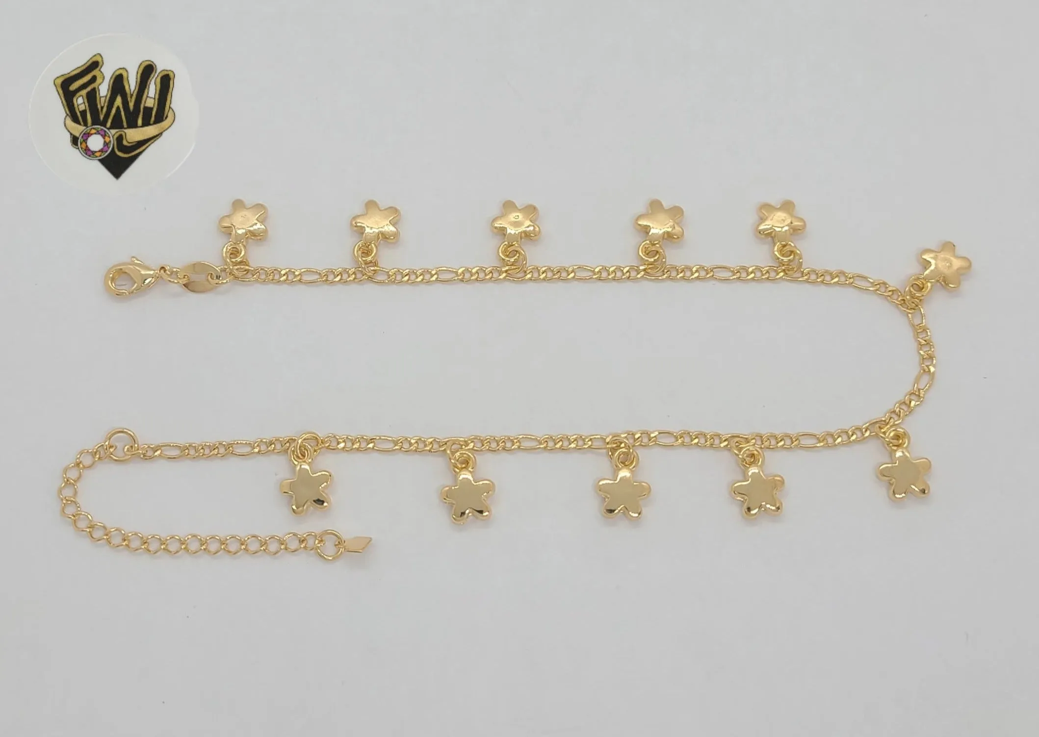 (1-0259) Gold Laminate - 2mm Figaro Link Flowers Anklet - 9.5 - BGF