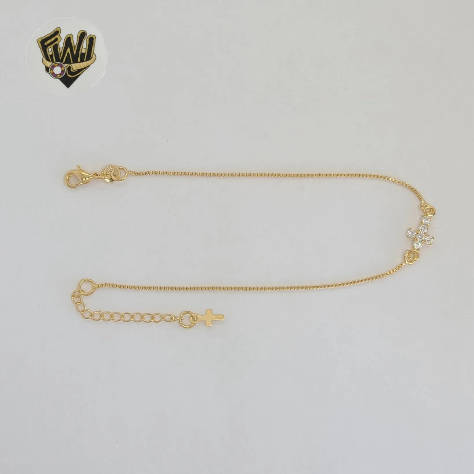 (1-0476-1) Gold Laminate - 1mm Box Link Cross Bracelet - 7 - BGF