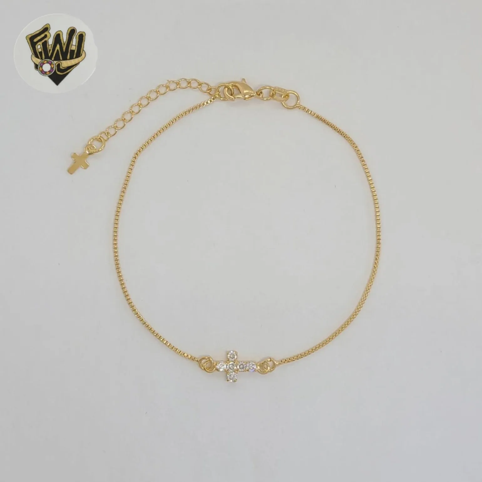 (1-0476-1) Gold Laminate - 1mm Box Link Cross Bracelet - 7 - BGF