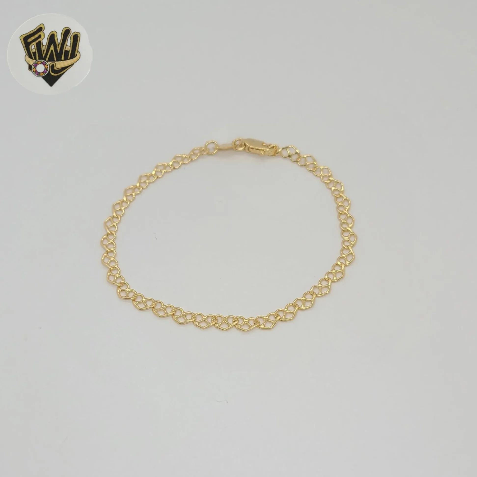 (1-0608) Gold Laminate - 4mm Hearts Link Bracelet - 7 - BGF