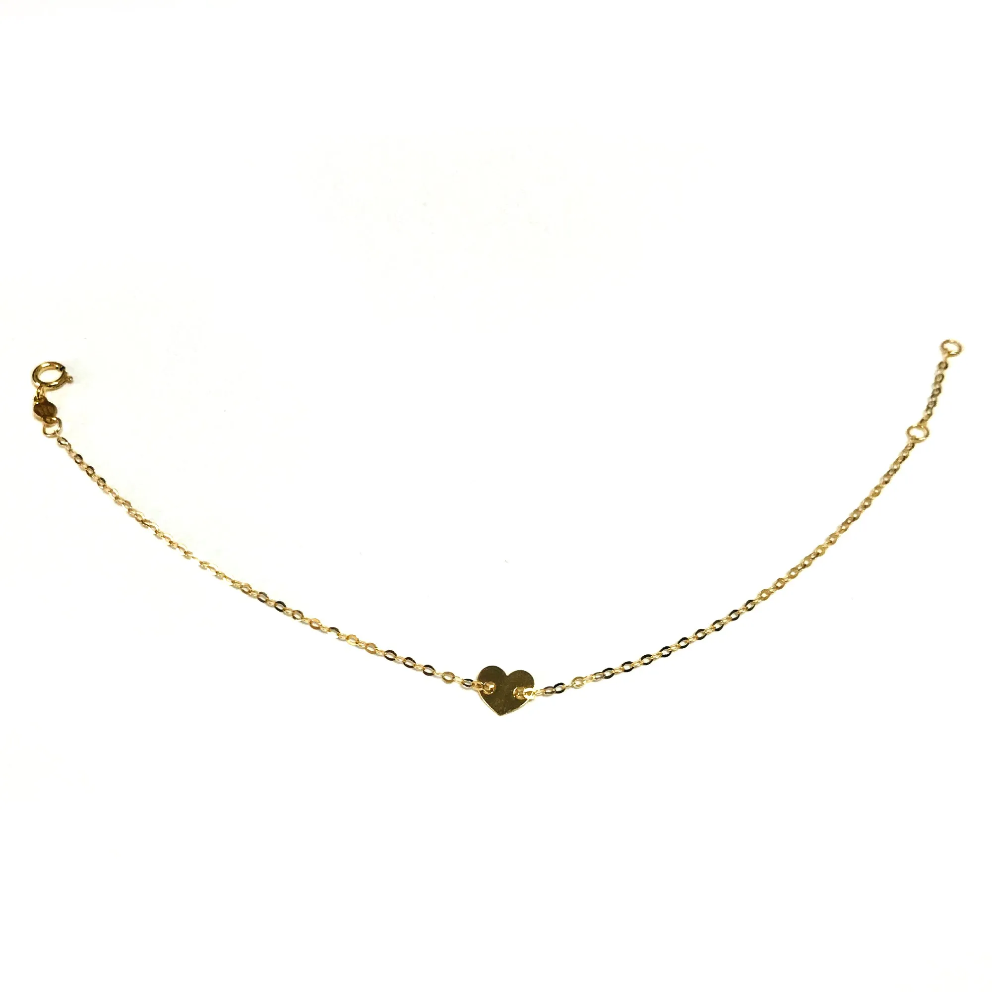 14k Yellow Gold Heart Charm Fancy Bracelet, 7