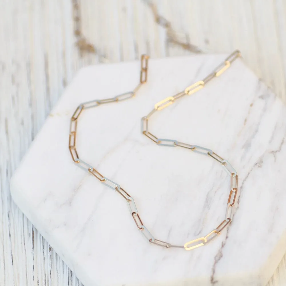 14K Yellow Gold Mini Long Paperclip Chain Necklace