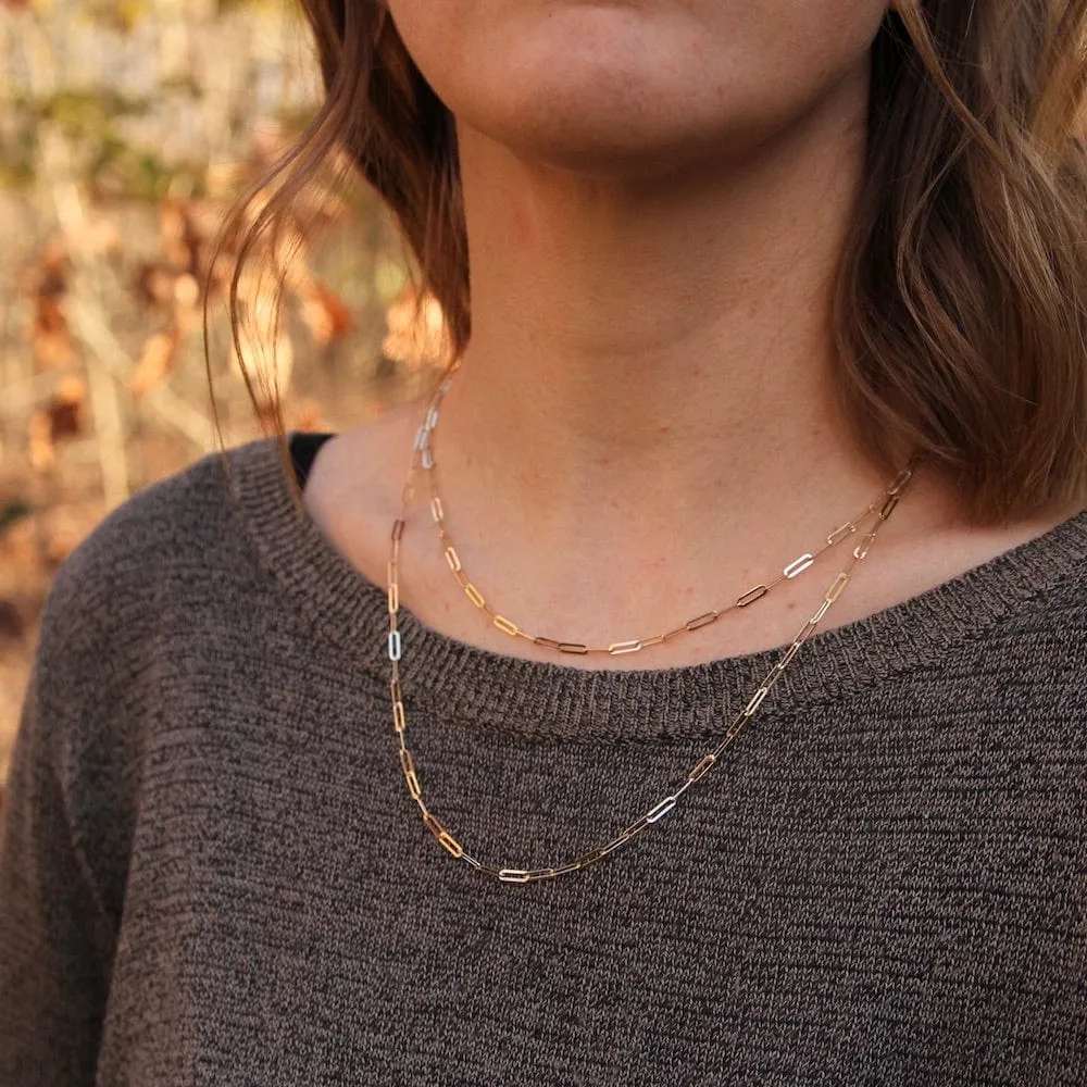 14K Yellow Gold Mini Long Paperclip Chain Necklace