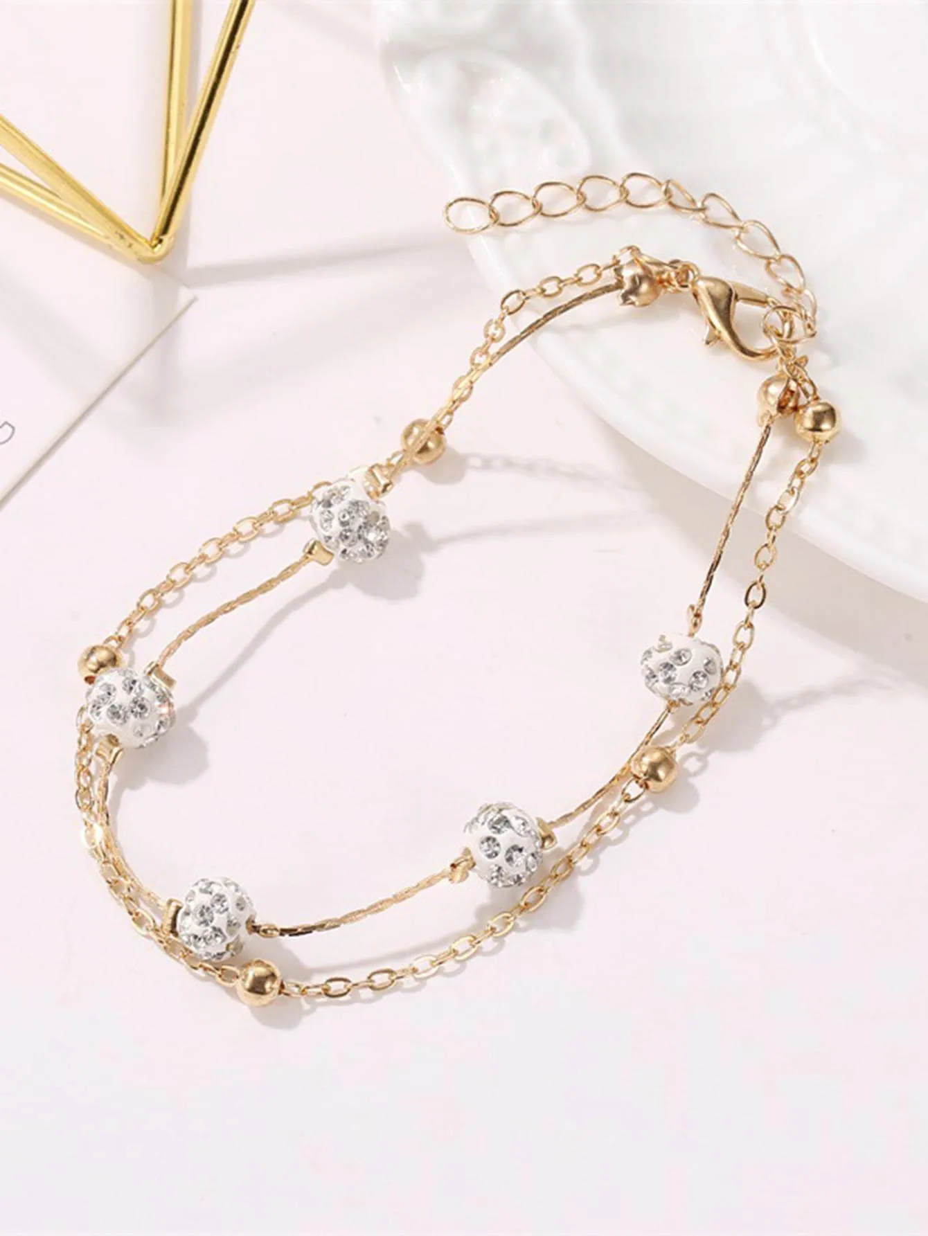 1pc Fashionable Zinc Alloy Rhinestone & Bead Decor Anklet For Women For Daily Decoration