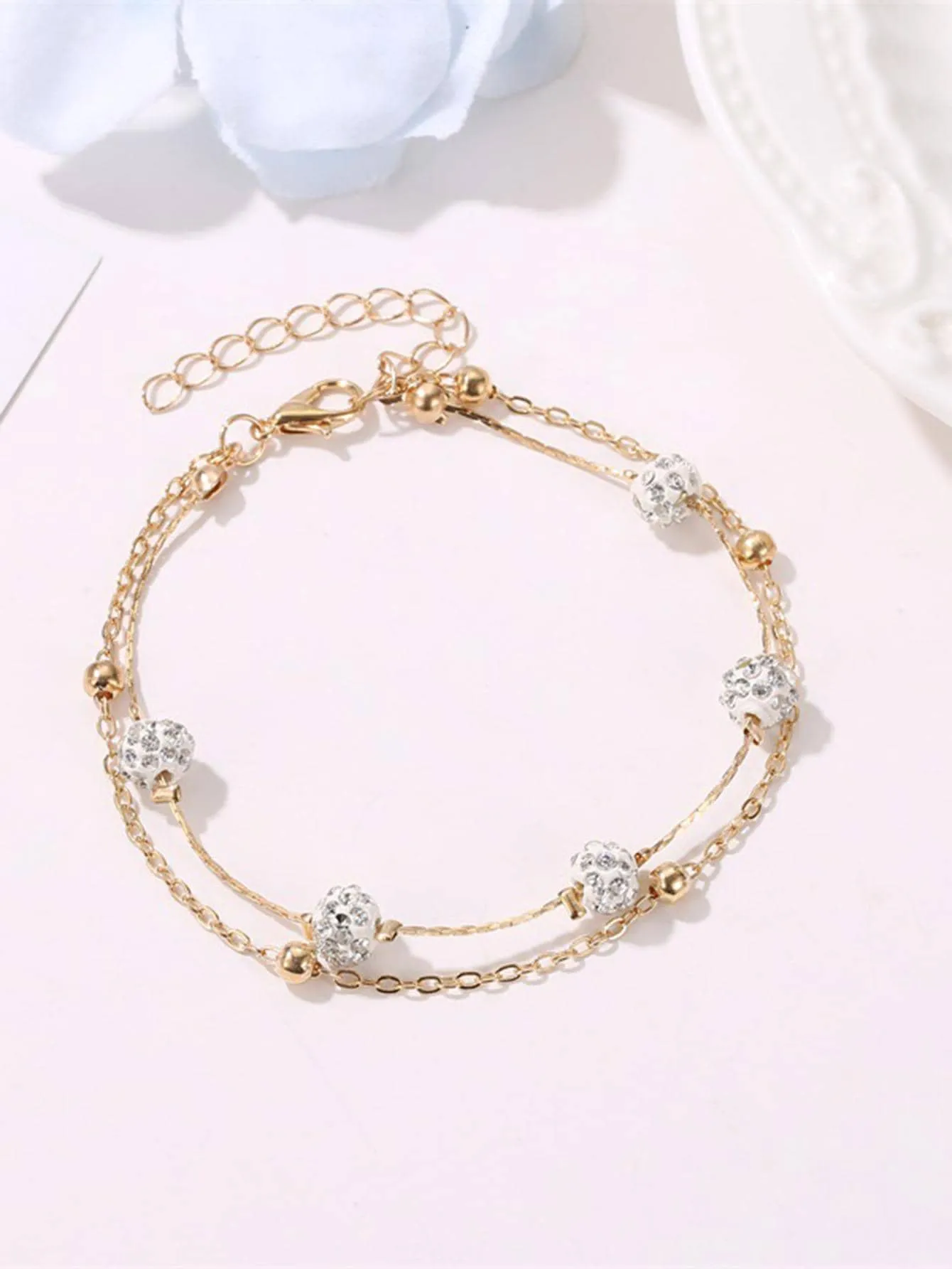 1pc Fashionable Zinc Alloy Rhinestone & Bead Decor Anklet For Women For Daily Decoration