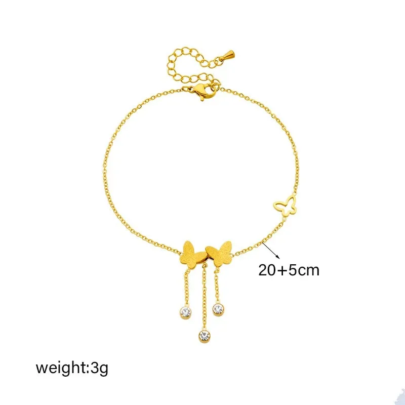 1pc Stainless Steel Butterfly Zircon Charm Anklets For Women Girl X4684792