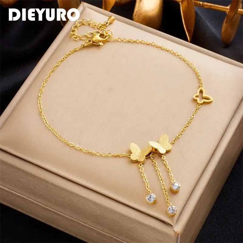 1pc Stainless Steel Butterfly Zircon Charm Anklets For Women Girl X4684792