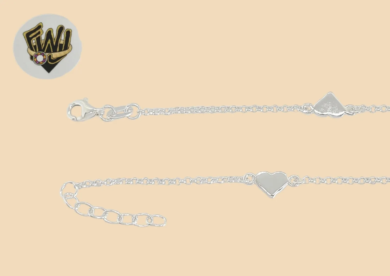 (2-0136) 925 Sterling Silver - 2mm Heart Charms Anklet - 9.5