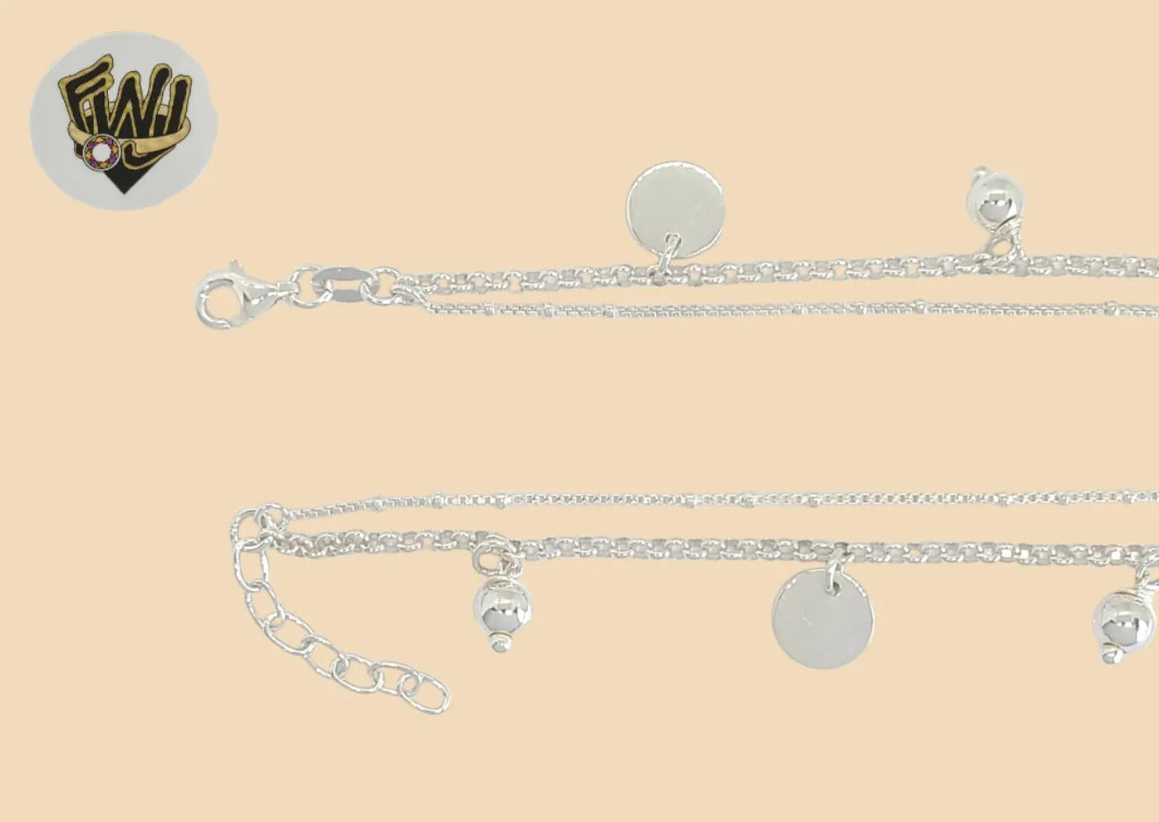 (2-0163) 925 Sterling Silver - 2mm Double Link Charms Anklet - 10