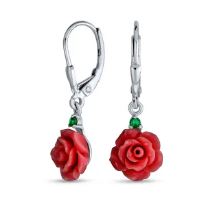 3D Carved Red Pink Rose Flower Pendant Necklace .925 Sterling Silver