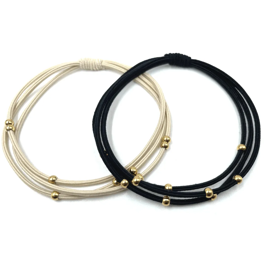 3mm Gold Water Pony Waterproof Bracelet Hair Bands in Black and Beige(#2)