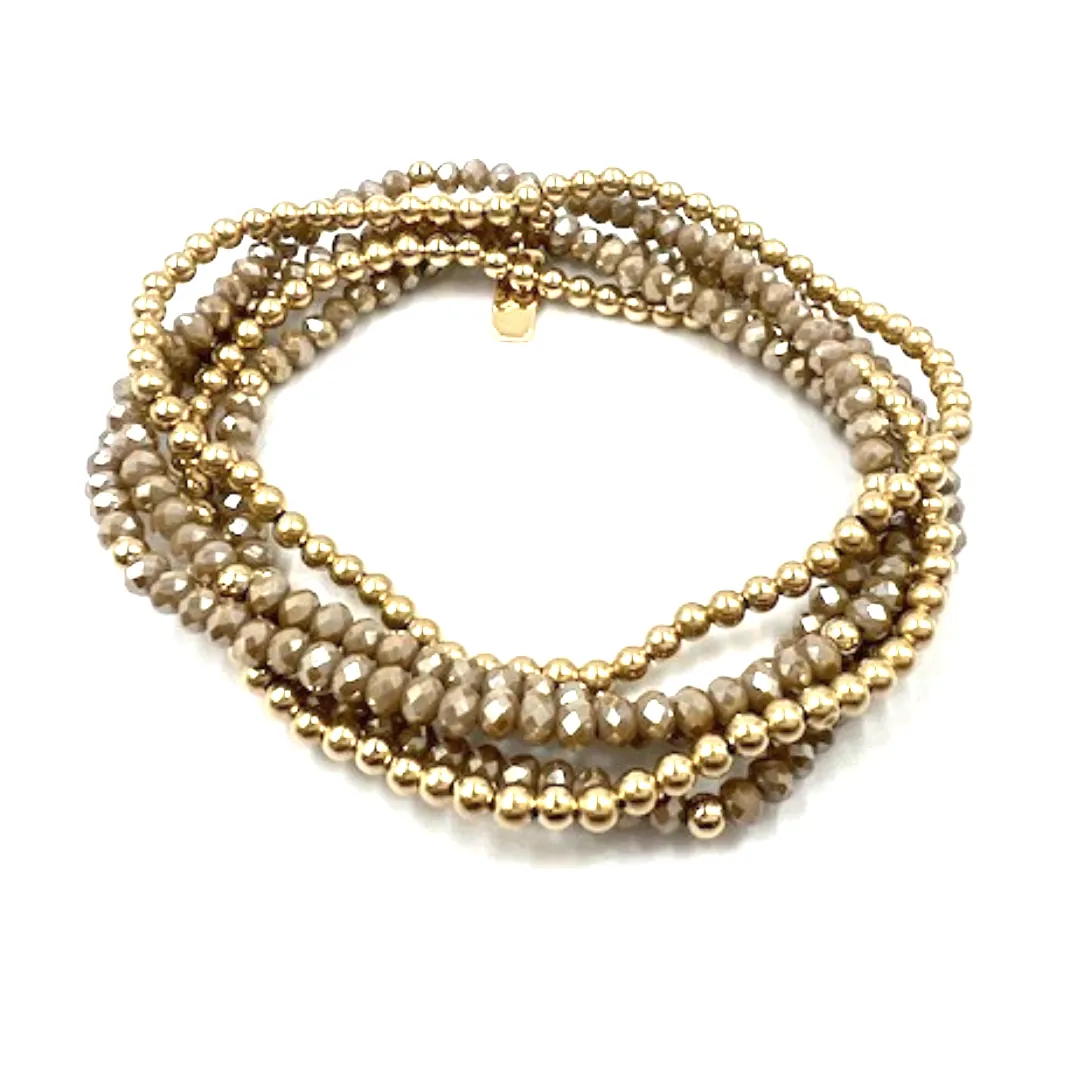 3mm Waterproof Karma Champagne and Gold 5-Stack Bracelet