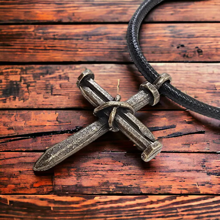 Antique Nail Cross Necklace In brass