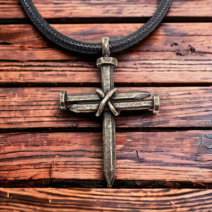 Antique Nail Cross Necklace In brass