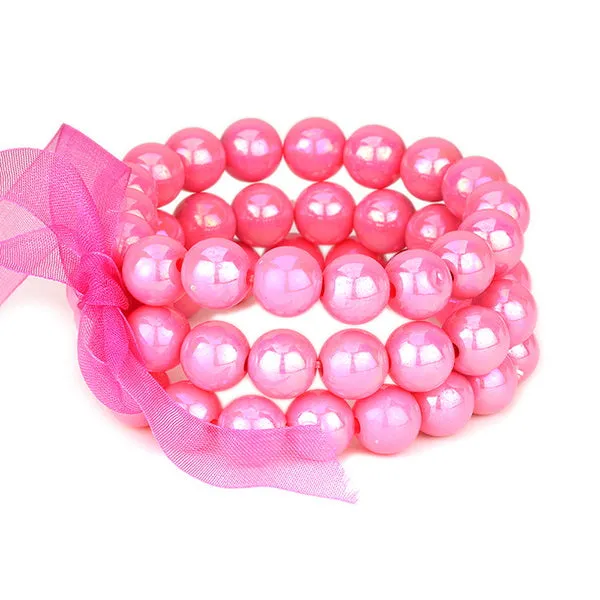 Barbie Theme Pearl Finish Bead Stretch Bracelet Set