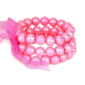 Barbie Theme Pearl Finish Bead Stretch Bracelet Set