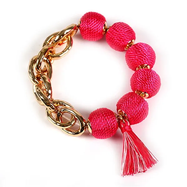 Barbie Theme Thread Ball Metal Link Tassel Bracelet