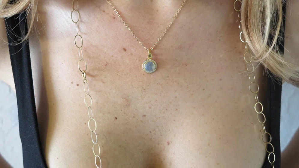 Blue Sapphire and Pavé Crystal Pendant Necklace