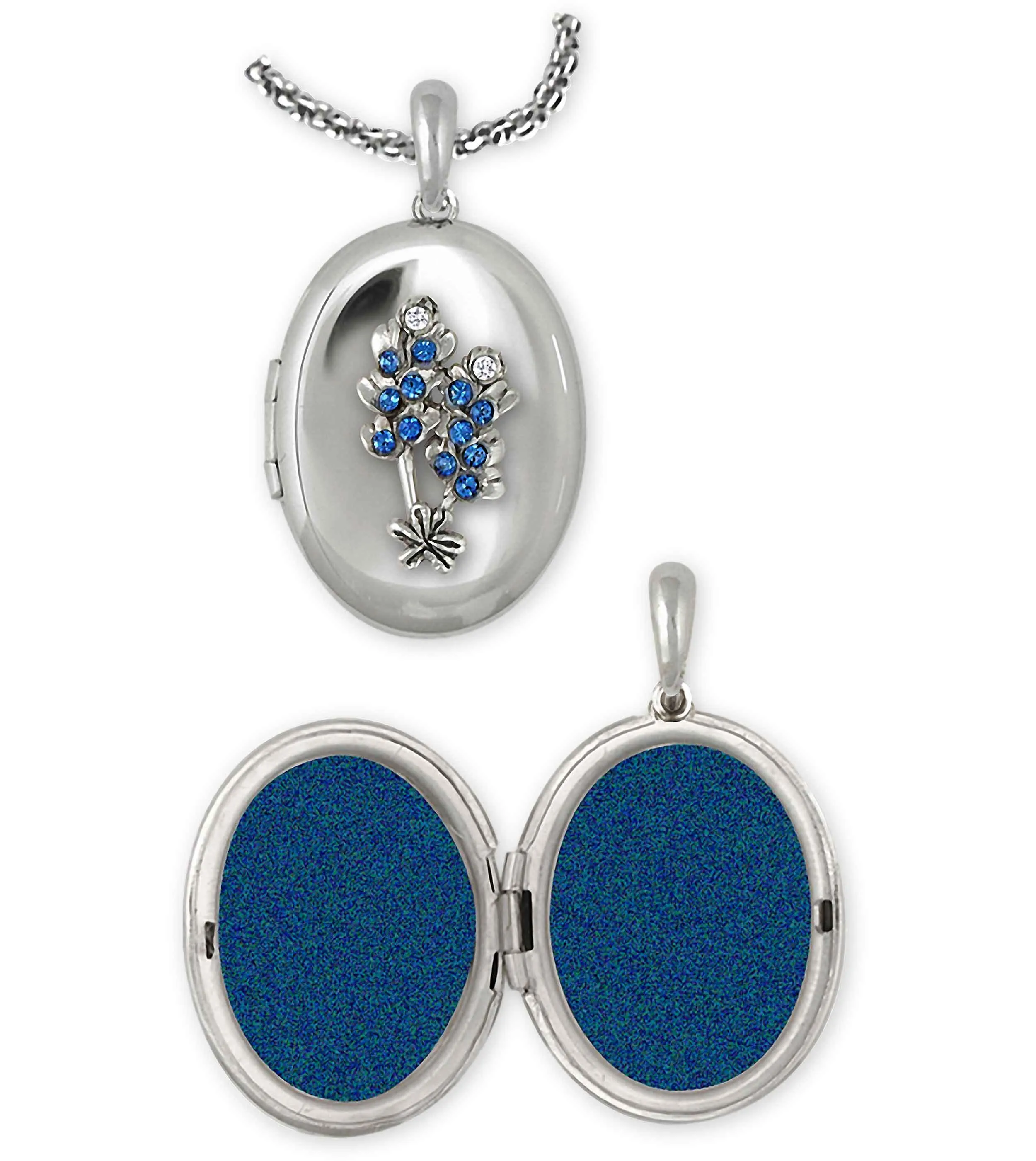 Bluebonnet Jewelry Sterling Silver Handmade Bluebonnet Flower Photo Locket  BBD2X-V