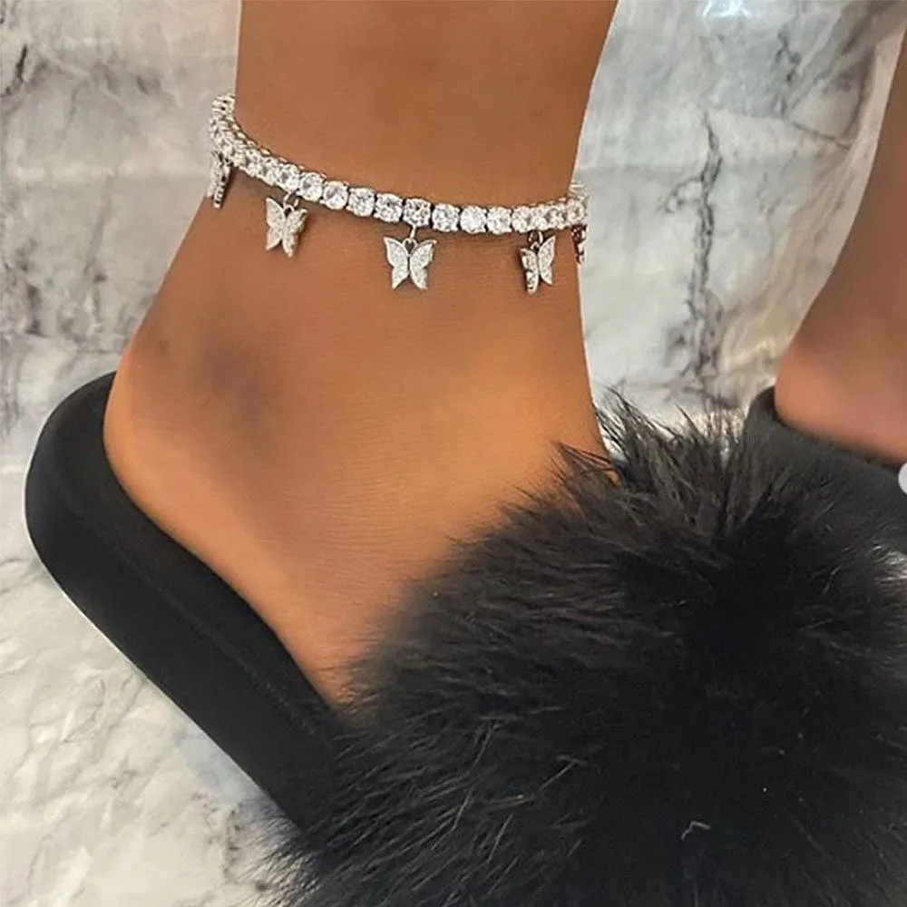 Butterfly Glitz Diamond Cuban Link Anklet