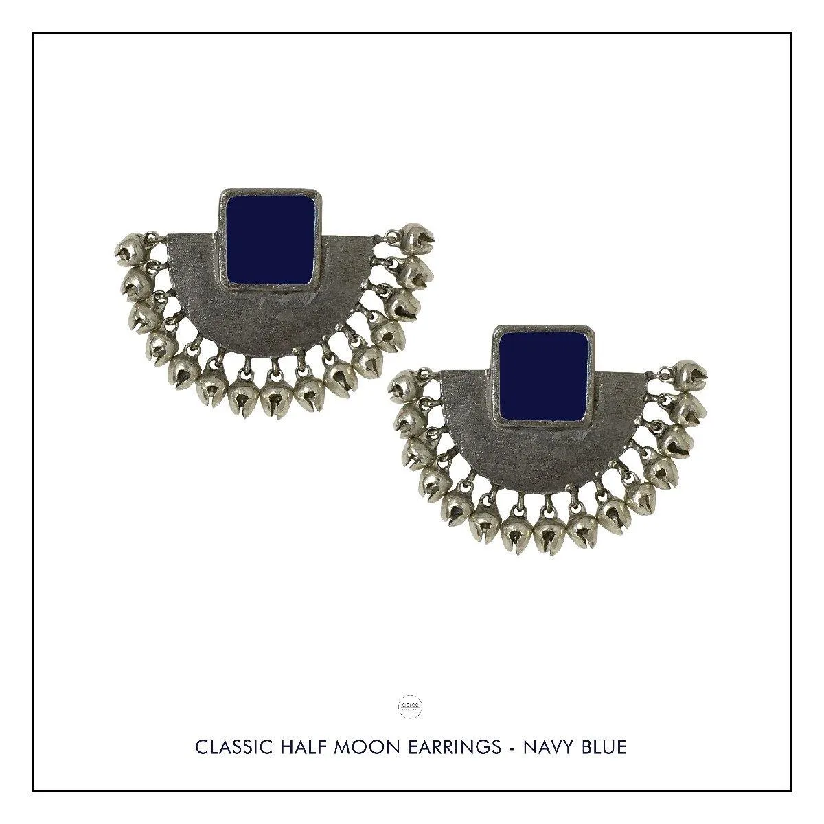 Classic half moon earrings- Navy Blue