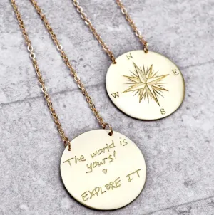 Compass Pendant/The World Is/Yours Explore It/Graduation Gift/Compass Necklace /Compass Sign / Quote Necklace / Gift for Women/Travel Gift