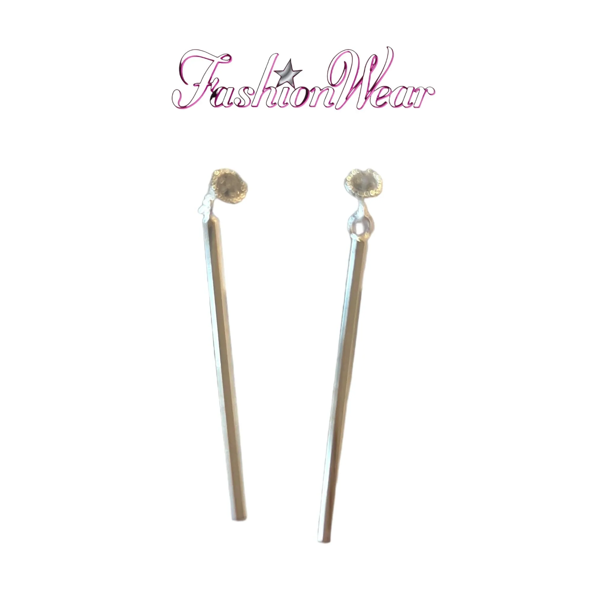 CRYSTAL STUD LONG SILVER EARRINGS