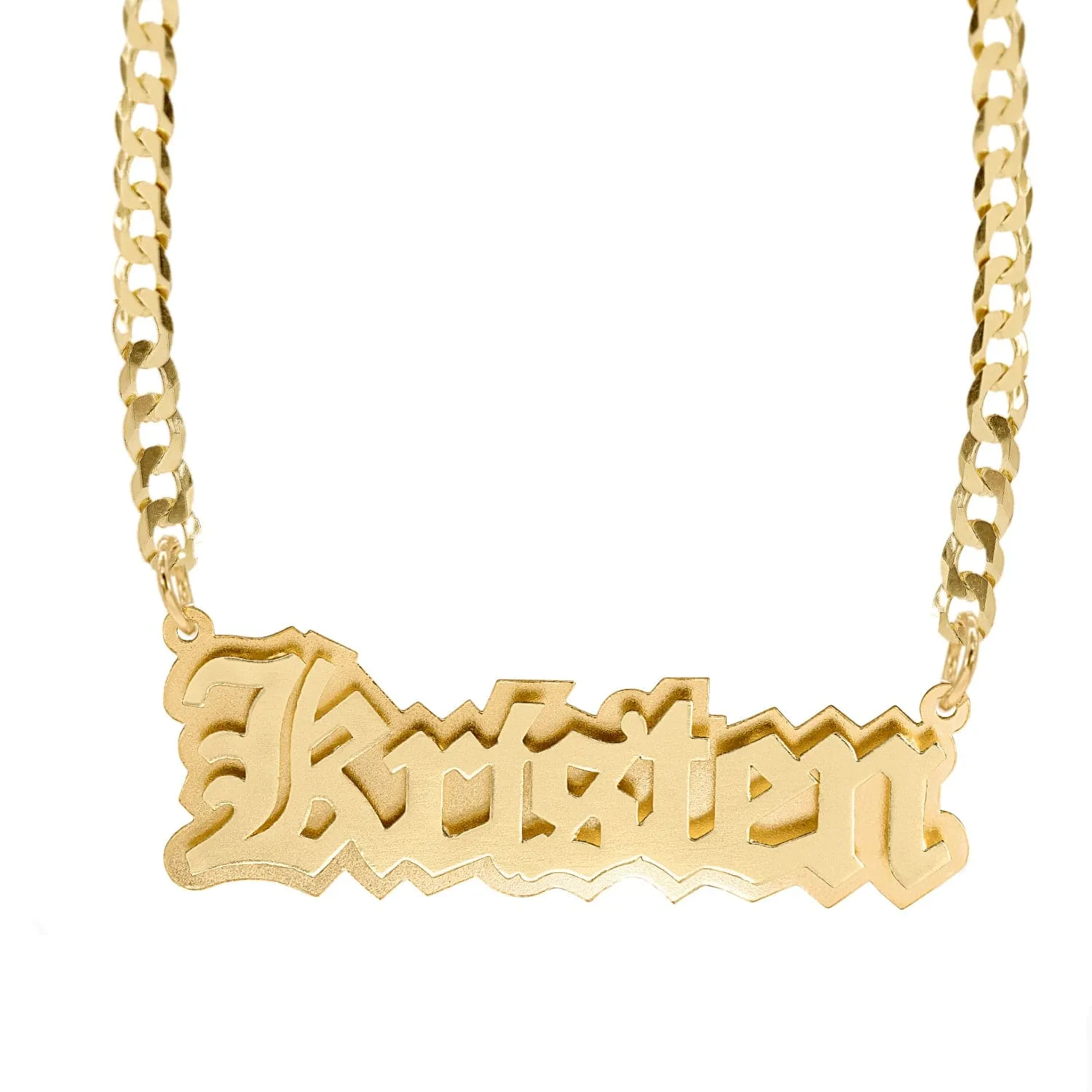 Double Plated Nameplate Necklace Kristen With Cuban Chain