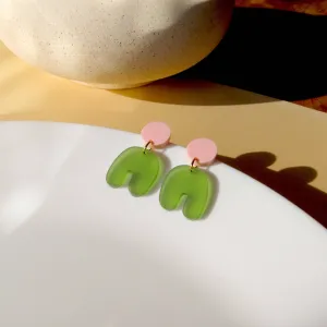 Earrings - Pink Olive Transparent Squishy Arch Bow