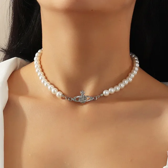 Elegant Big White Imitation Pearl Choker Necklace  Clavicle Chain Fashion Necklace For Women Wedding Jewelry Collar