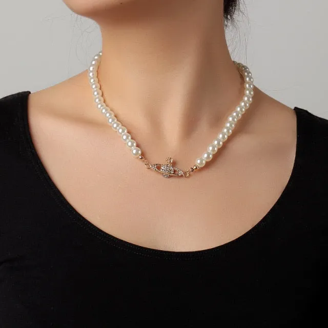 Elegant Big White Imitation Pearl Choker Necklace  Clavicle Chain Fashion Necklace For Women Wedding Jewelry Collar