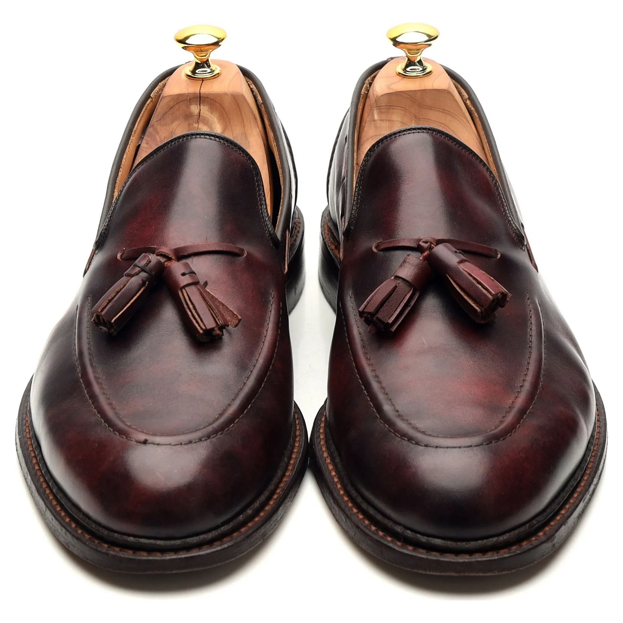 'Elton' Burgundy Museum Leather Tassel Loafers UK 11