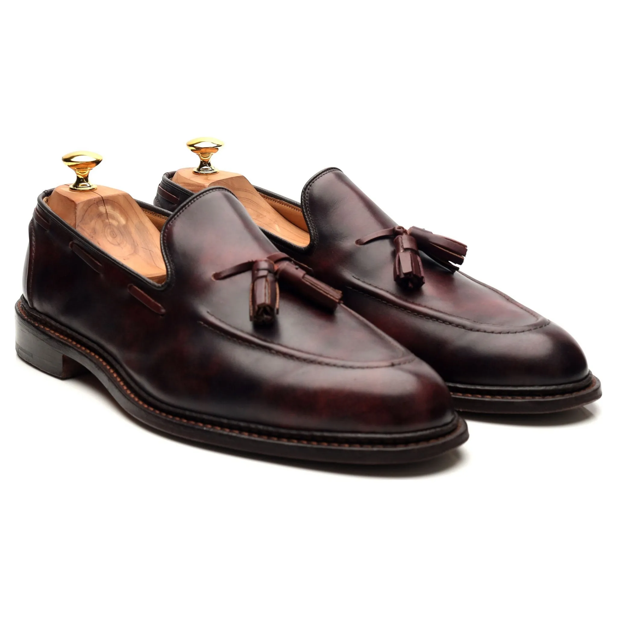 'Elton' Burgundy Museum Leather Tassel Loafers UK 11