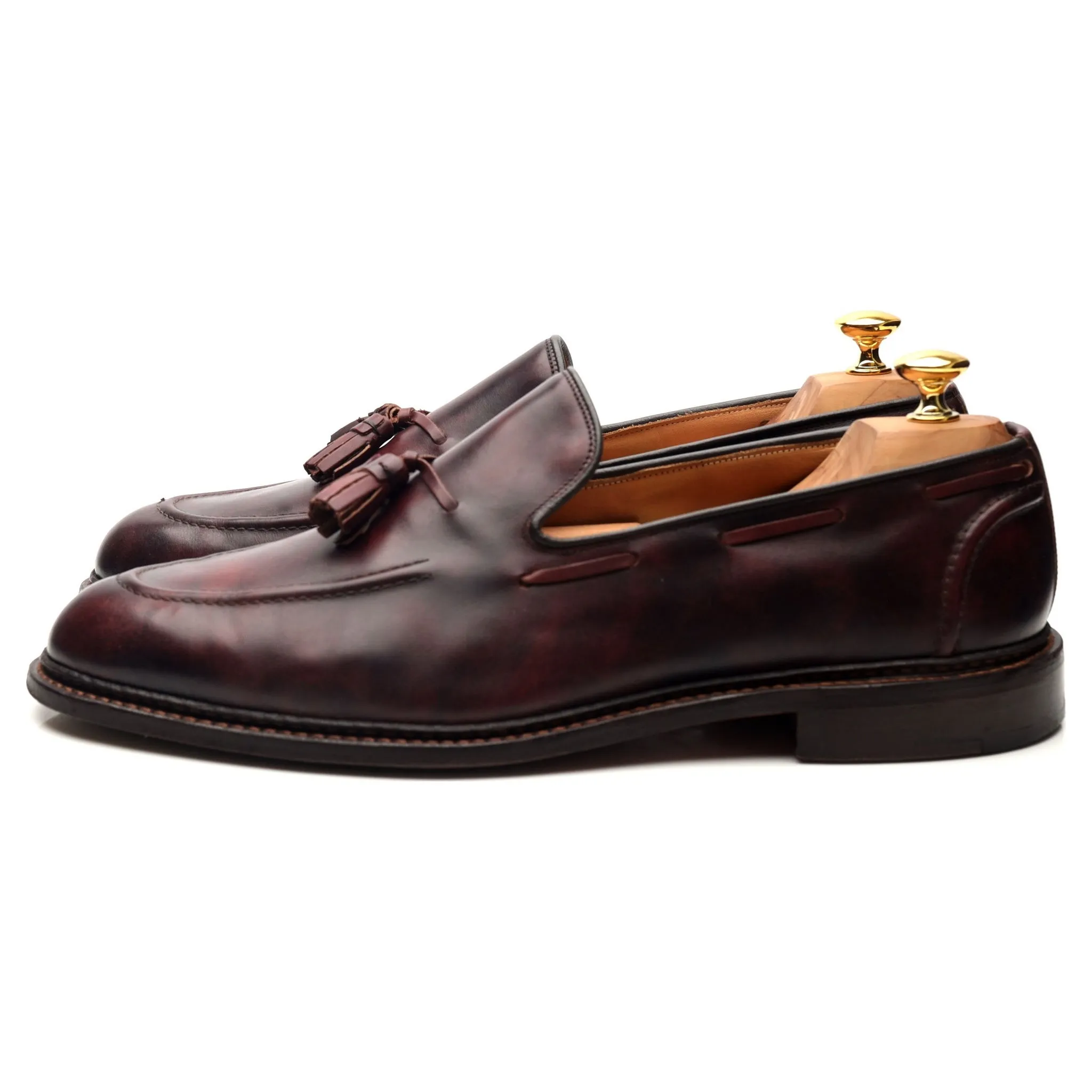 'Elton' Burgundy Museum Leather Tassel Loafers UK 11