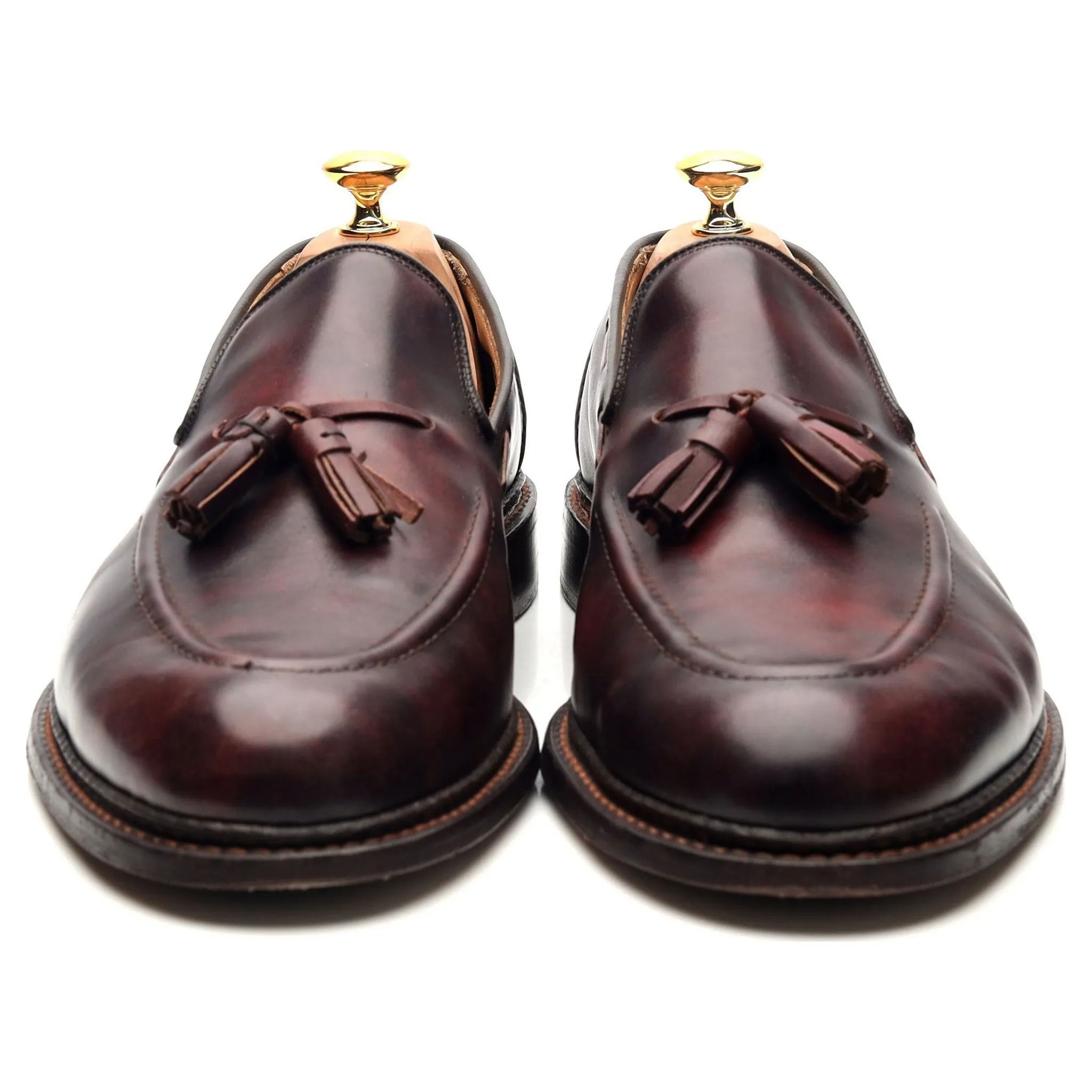 'Elton' Burgundy Museum Leather Tassel Loafers UK 11