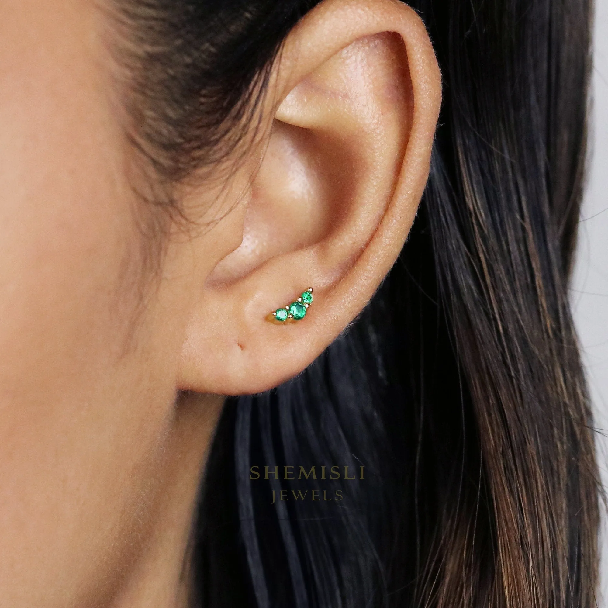 Emerald CZ Studs Earrings, Unisex, Gold, Silver SHEMISLI SS163