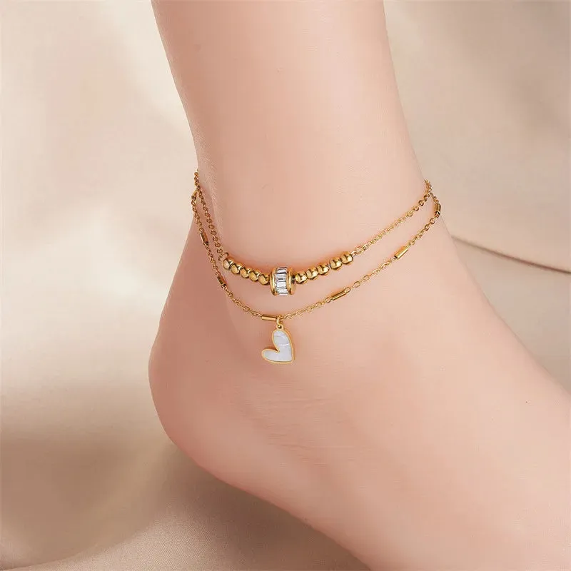 Fashion Jewelry Boho Classic Love Heart Ankle Chain Double Layer Chain Bracelet