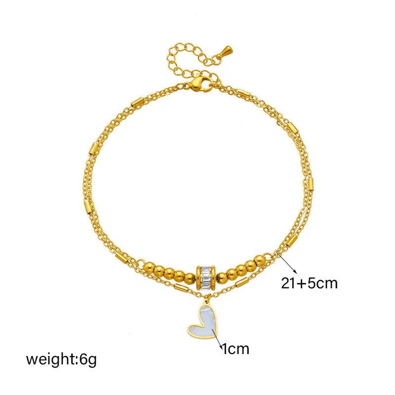 Fashion Jewelry Boho Classic Love Heart Ankle Chain Double Layer Chain Bracelet