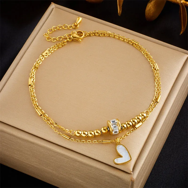 Fashion Jewelry Boho Classic Love Heart Ankle Chain Double Layer Chain Bracelet