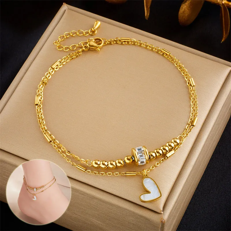 Fashion Jewelry Boho Classic Love Heart Ankle Chain Double Layer Chain Bracelet