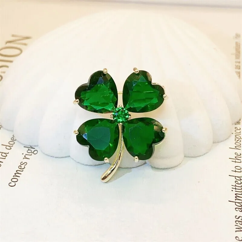 Four-leaf Clover Emerald Brooch