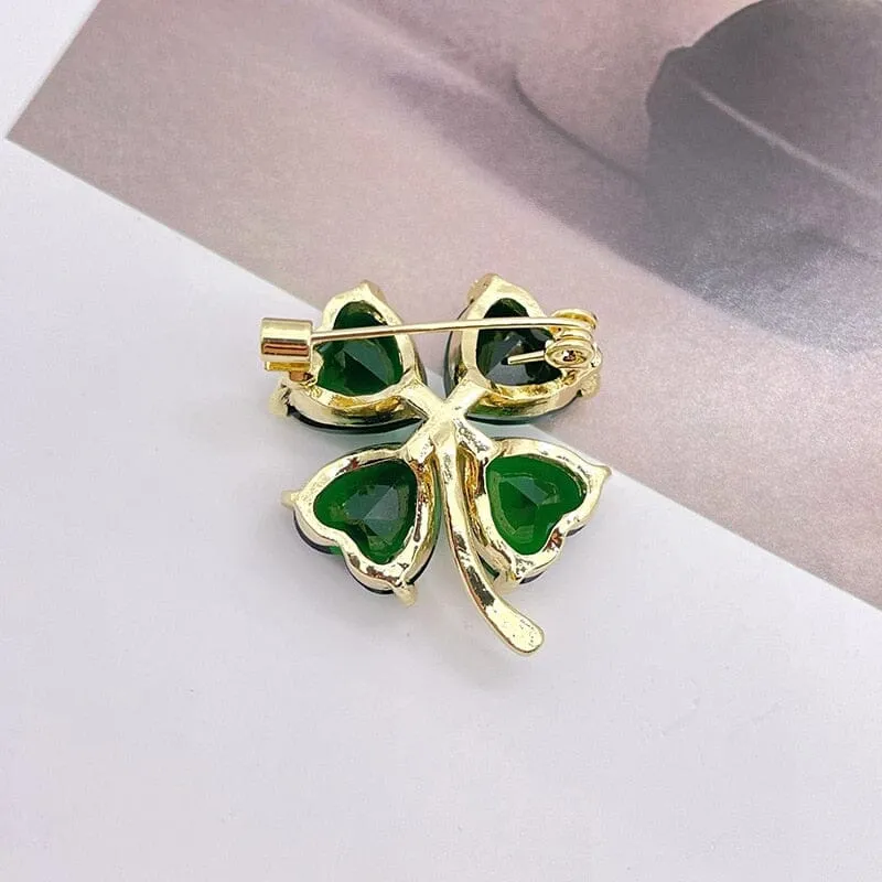 Four-leaf Clover Emerald Brooch